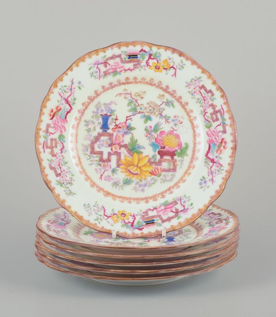 Mintons, England. Set of six lunch plates in faience. Chinese style. Late 19th C. (1 of 6)