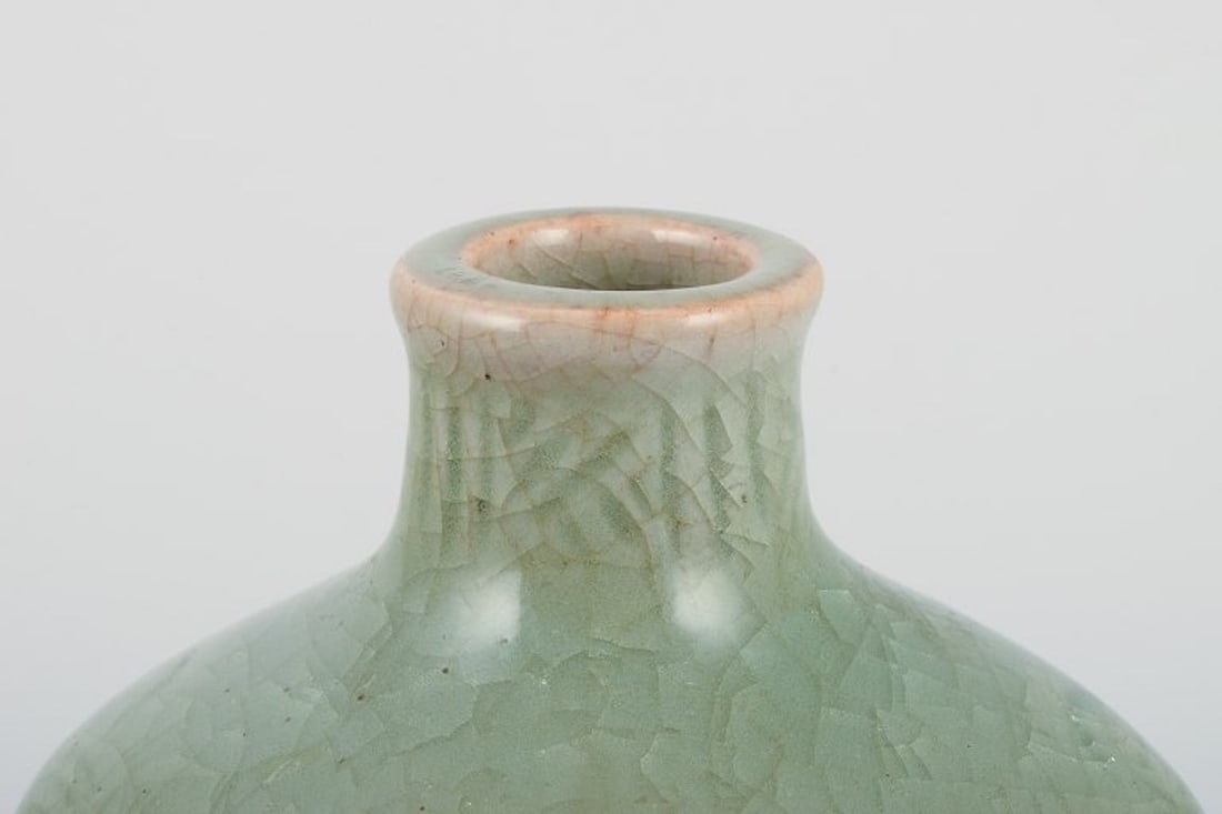Jais Nielsen for Royal Copenhagen. Ceramic vase in celadon glaze with religious motifs. 1940s. - 7