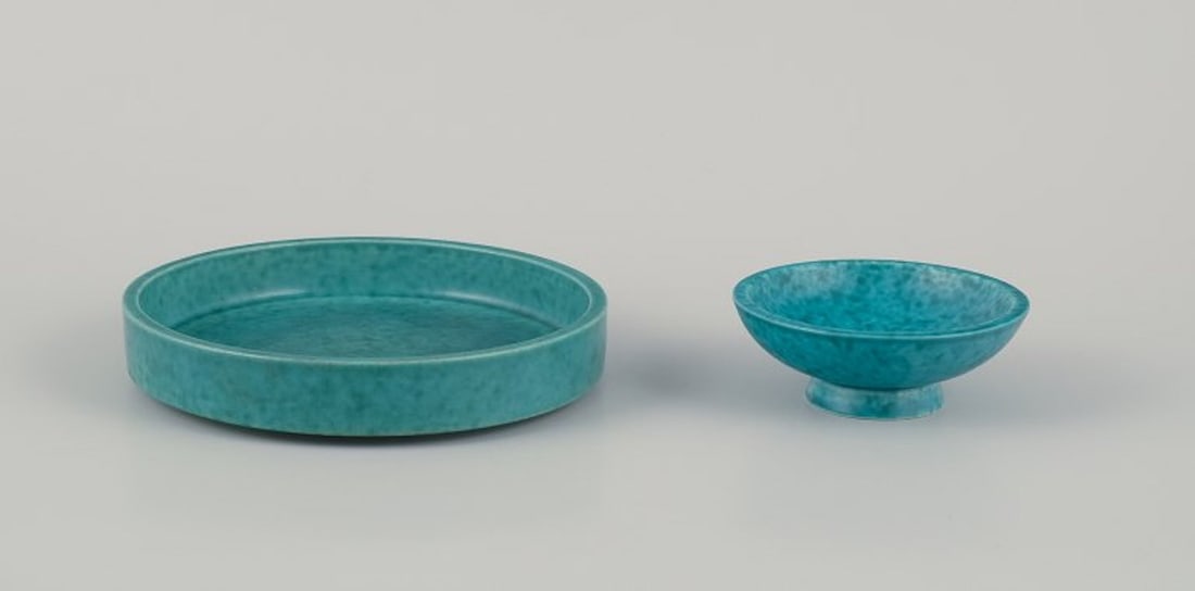 Wilhelm Kage for Gustavsberg, Sweden. A ceramic bowl and a ceramic dish from the "Argenta" series. (1 of 7)