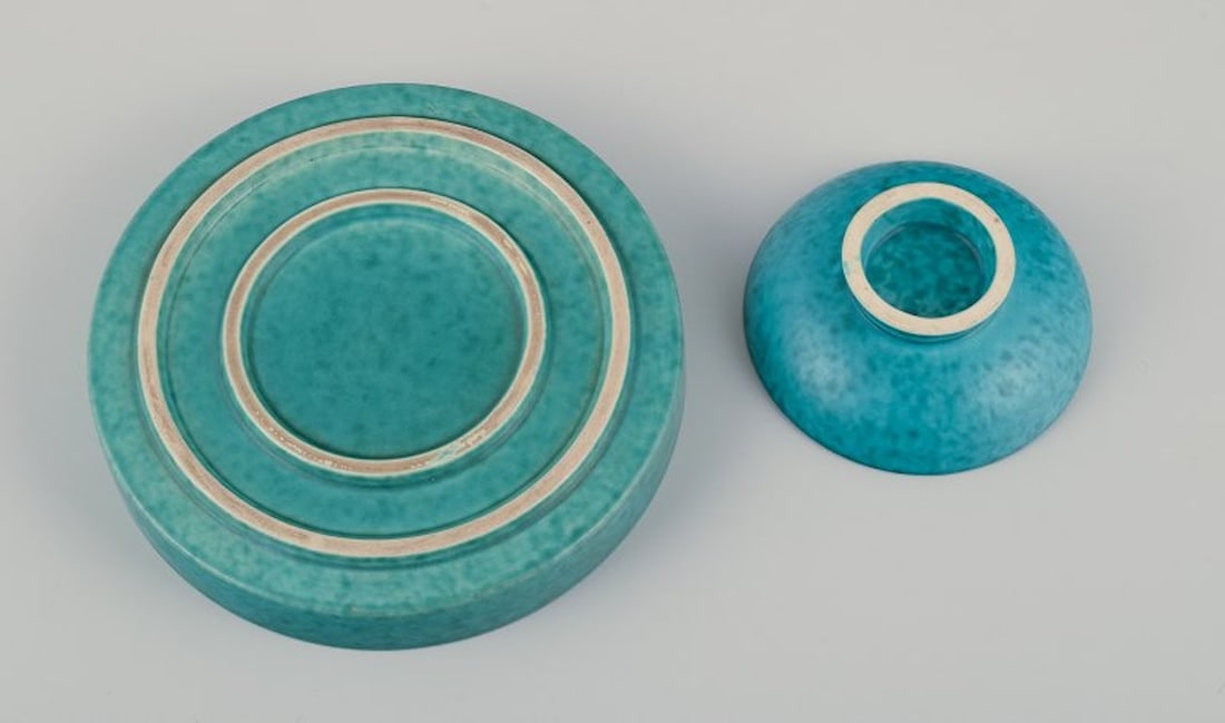 Wilhelm Kage for Gustavsberg, Sweden. A ceramic bowl and a ceramic dish from the "Argenta" series. - 7