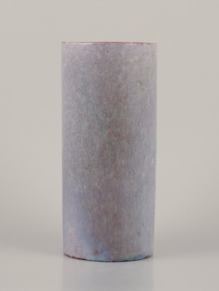 Biot, France. Unique ceramic vase. Cylindrical shape. Glaze in gray-green tones. Approximately (1 of 7)