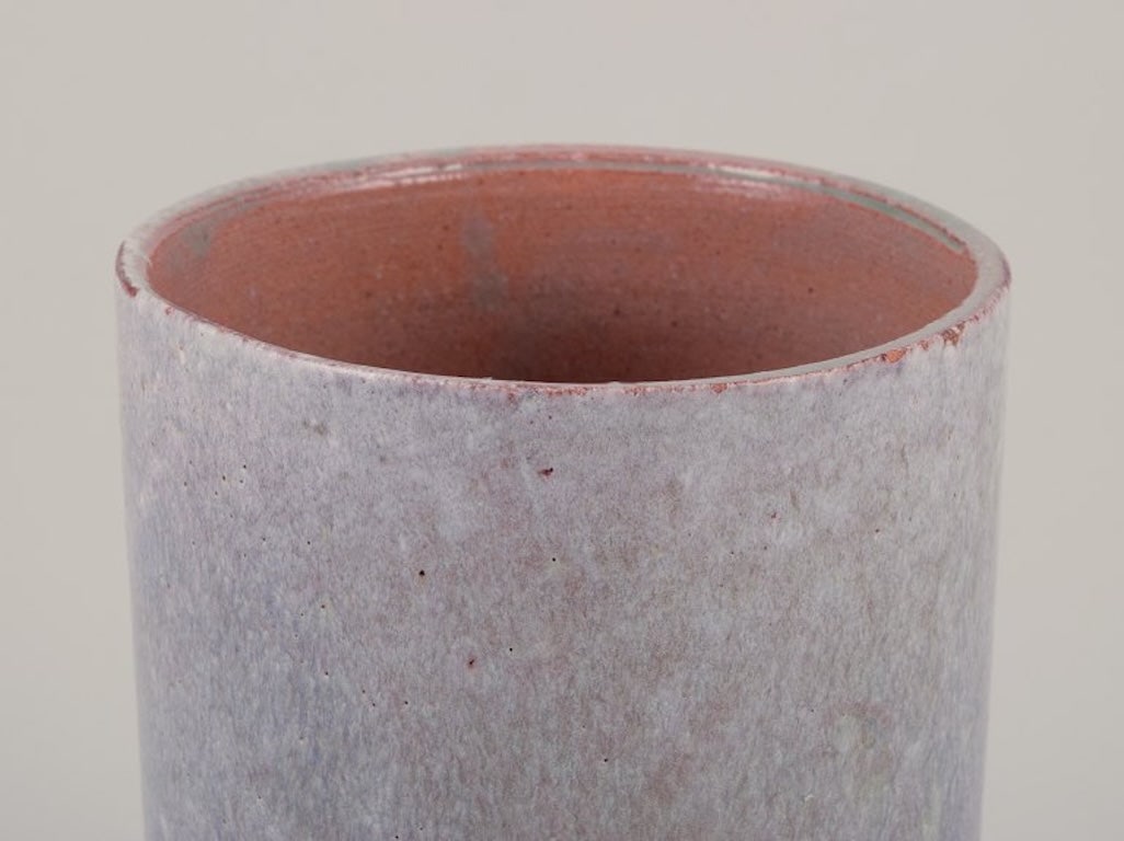 Biot, France. Unique ceramic vase. Cylindrical shape. Glaze in gray-green tones. Approximately - 4