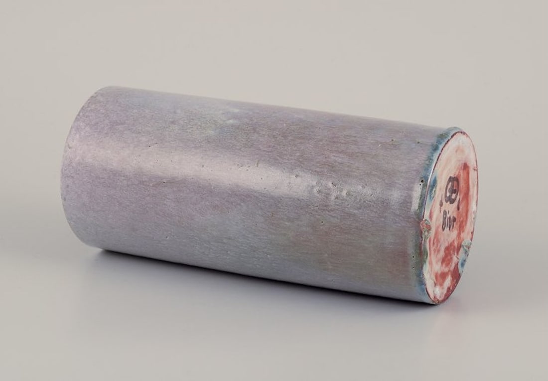 Biot, France. Unique ceramic vase. Cylindrical shape. Glaze in gray-green tones. Approximately - 6