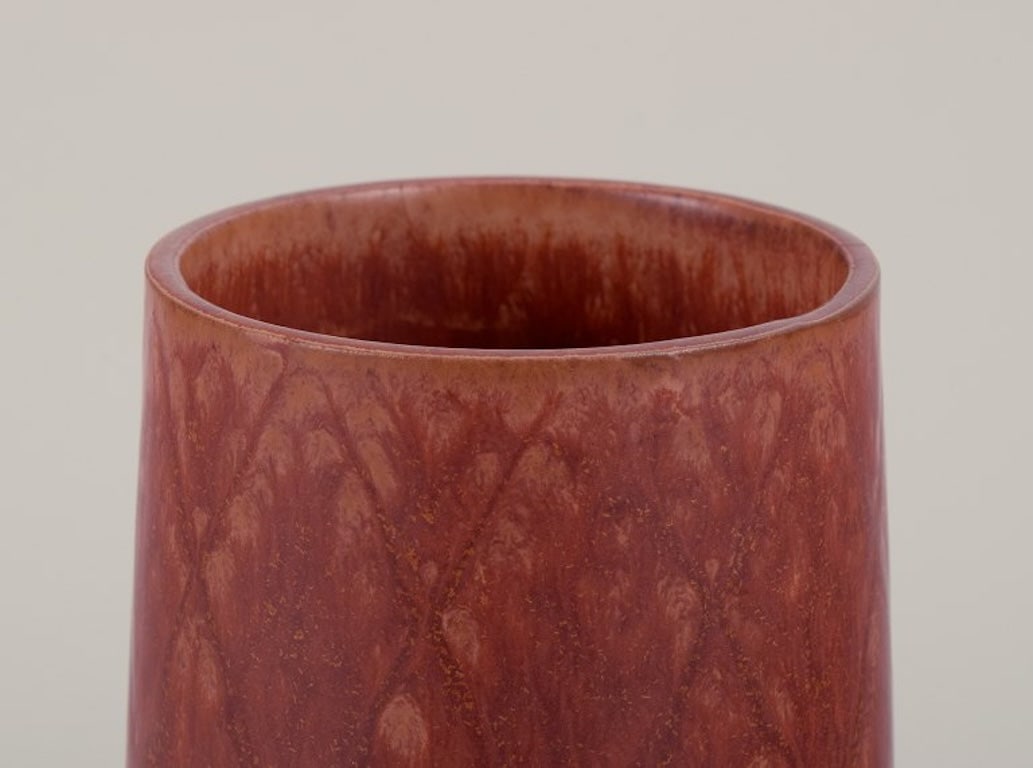 Gunnar Nylund for Rorstrand, Sweden. Ceramic vase with geometric pattern. Glaze in brown hues. - 5