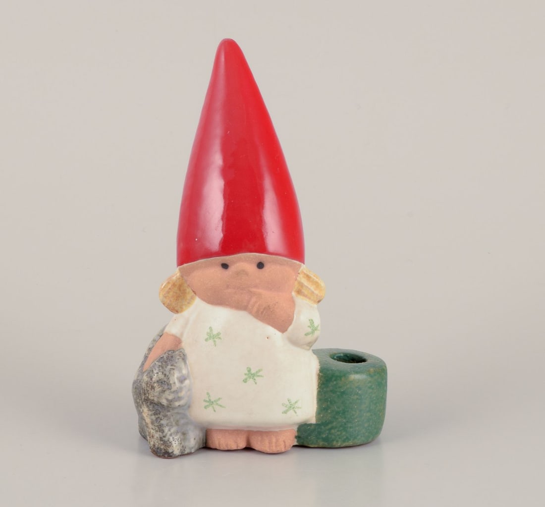Lisa Larson for Gustavsberg. Candlestick holder. Girl elf and cat. Late 20th C. (1 of 6)