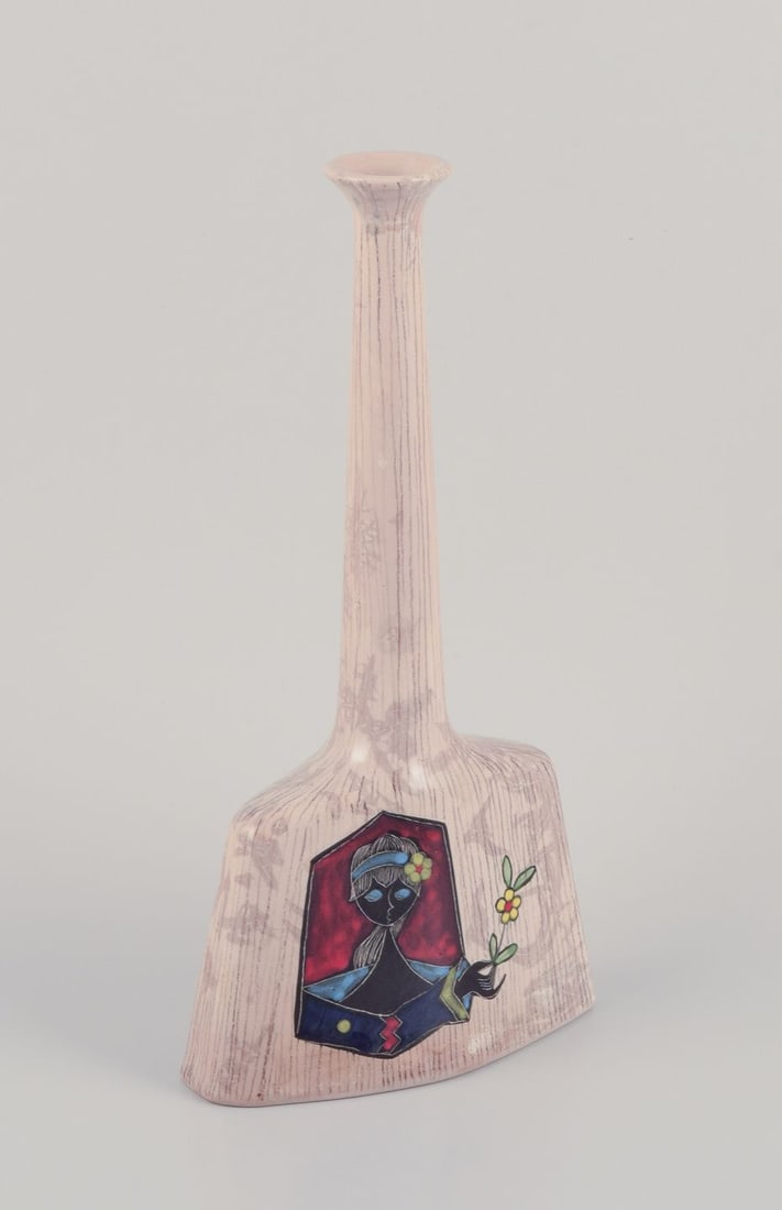 Coronetti Cunardo, Italy. Narrow-necked ceramic vase with a female motif. Approx. 1960s. - 3