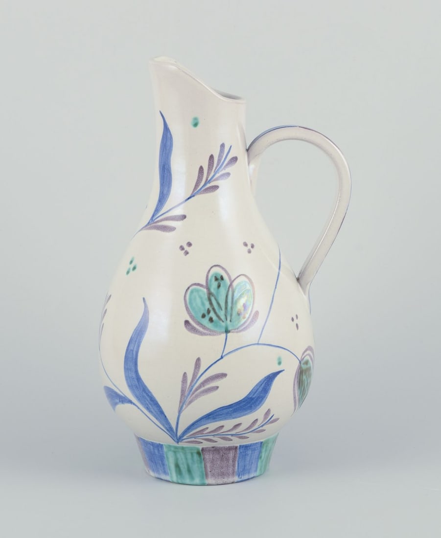 Nittsjo, Sweden. Unique ceramic vase. Hand-painted with floral motifs. Ca 1960.: Nittsjo, Sweden. Unique ceramic vase. Hand-painted with floral motifs. Circa 1960. In perfect condition. Marked. Dimensions: Height 26.0 cm. x Width 15.0 cm.; Nittsjo, Sweden. Unique ceramic vase. Han