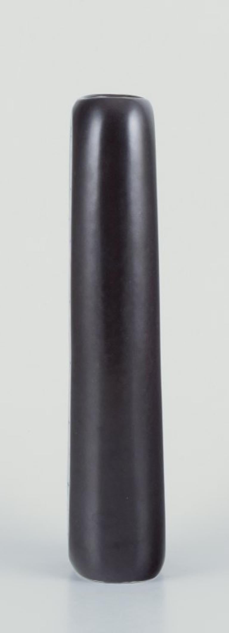 Sven Johnson for Gustavsberg."Facett" ceramic vase. Motif of peacock and flowers. 1970s/80s. - 5