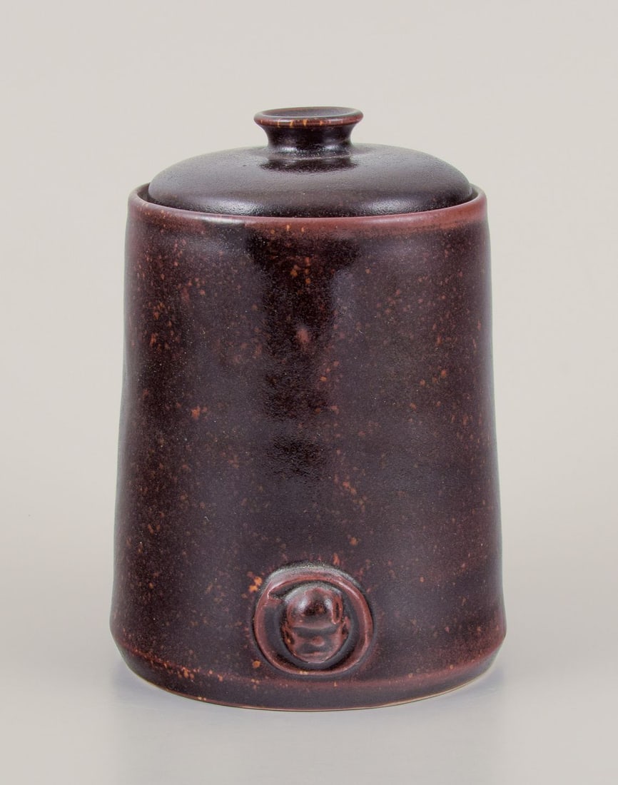 Rolf Fagerberg, Swedish artist. Ceramic lidded jar. Glaze in brown hues. Late 20th C. (1 of 7)