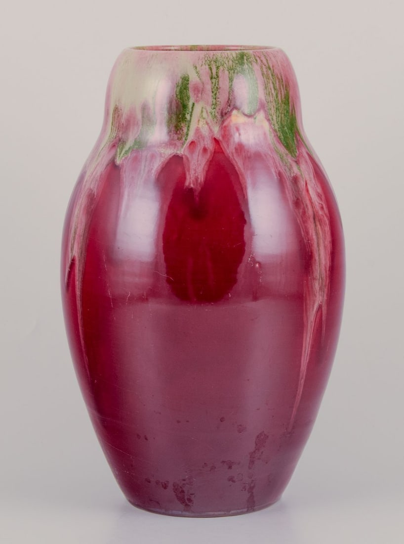 Michael Andersen, Bornholm. Large ceramic vase with float glaze in violet and green shades. Mid 20th - 6