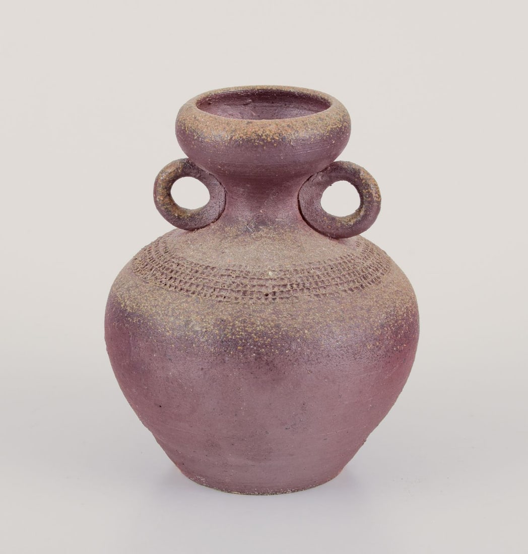 European studio ceramist. Three vases in chamotte clay. Mid-20th C. - 3