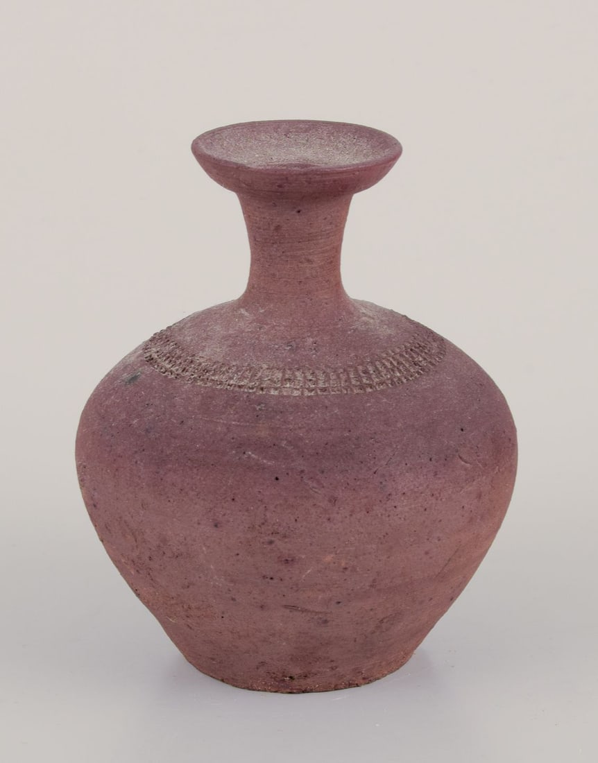 European studio ceramist. Three vases in chamotte clay. Mid-20th C. - 6