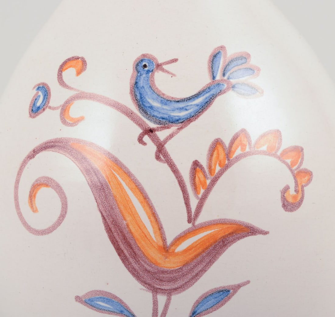 Gertrud Kudielka for Hjort, Bornholm. Ceramic vase with motif of bird on branch. Mid-20th C. - 4