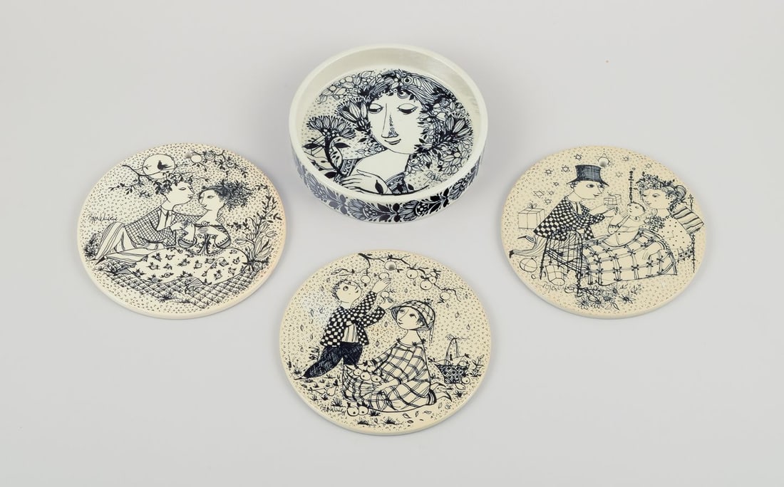 Bjorn Wiinblad for Nymolle. Three decorative month wall plates and small bowl. 1970s. (1 of 7)