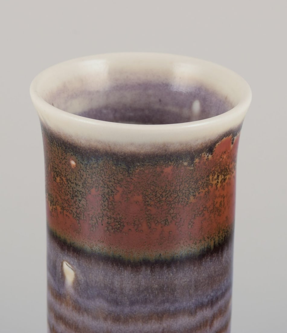 John Andersson for Hoganas, Sweden. Ceramic vase with glaze in brownish and violet tones. Approx. - 5
