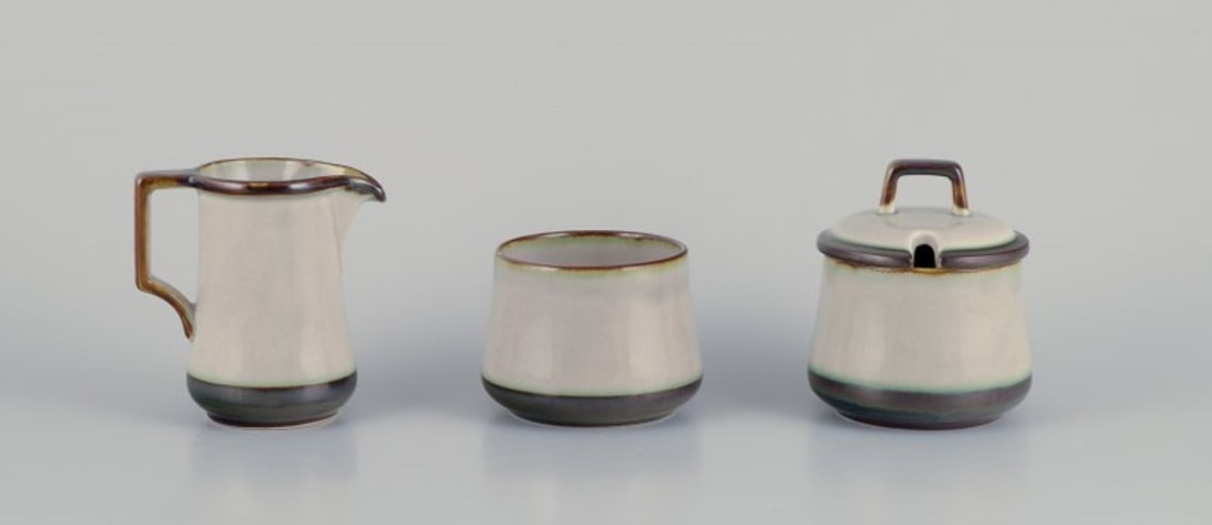 Bing and Grondahl, Tema. Bowl, sugar bowl, and creamer in stoneware. 1970s. (1 of 8)
