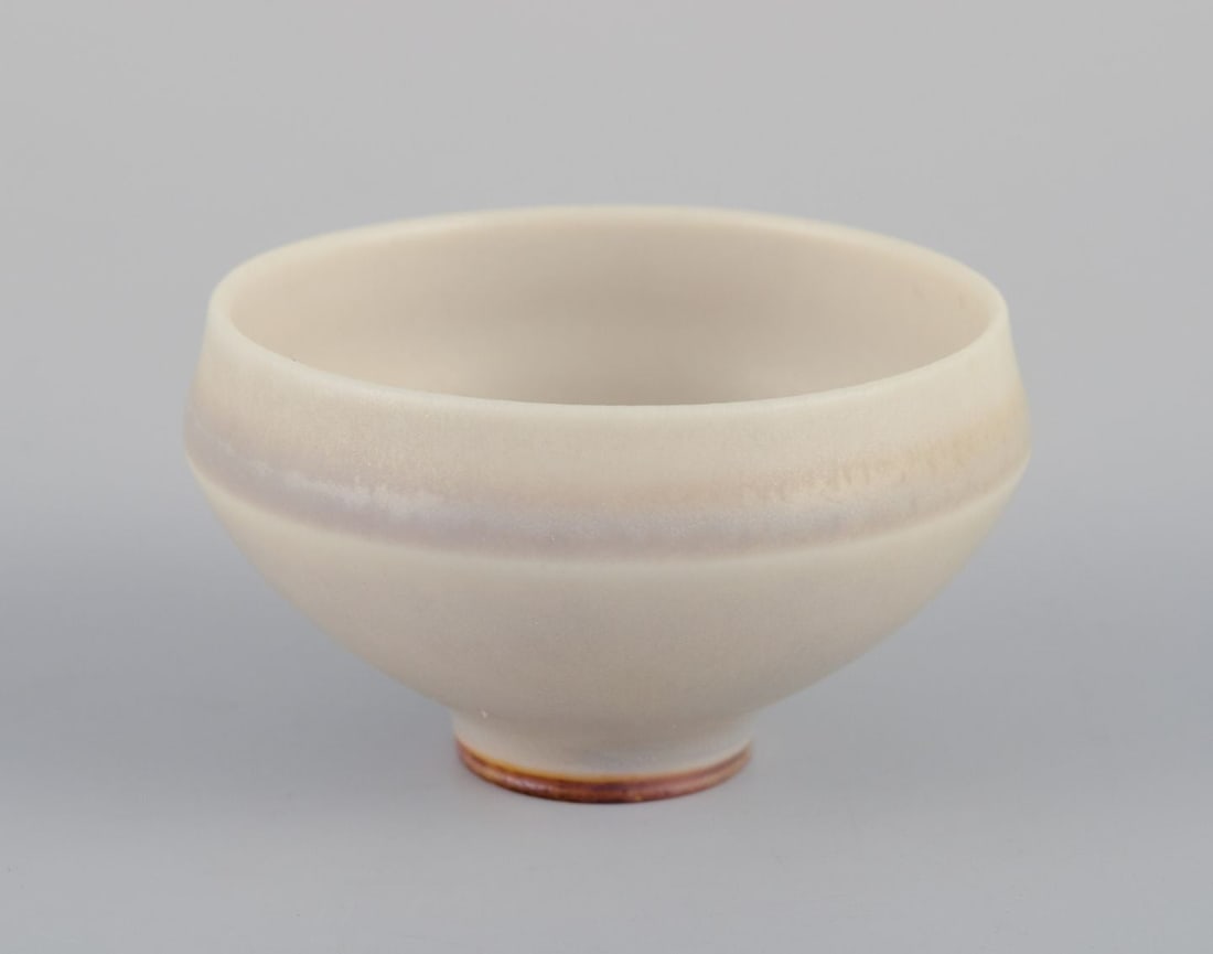 Berndt Fribergfor Gustavsberg Studio. Miniature ceramic bowl with glaze in light shades. (1 of 8)