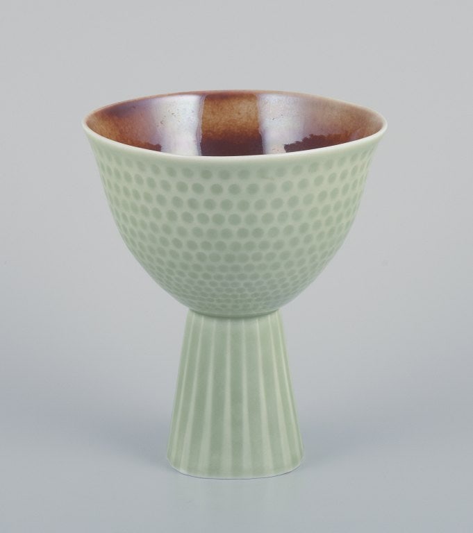 Carl Harry Stalhane for Rorstrand, Sweden. Rare ceramic vase. Mint-green glaze. Designed with dots - 3