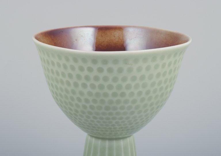 Carl Harry Stalhane for Rorstrand, Sweden. Rare ceramic vase. Mint-green glaze. Designed with dots - 4