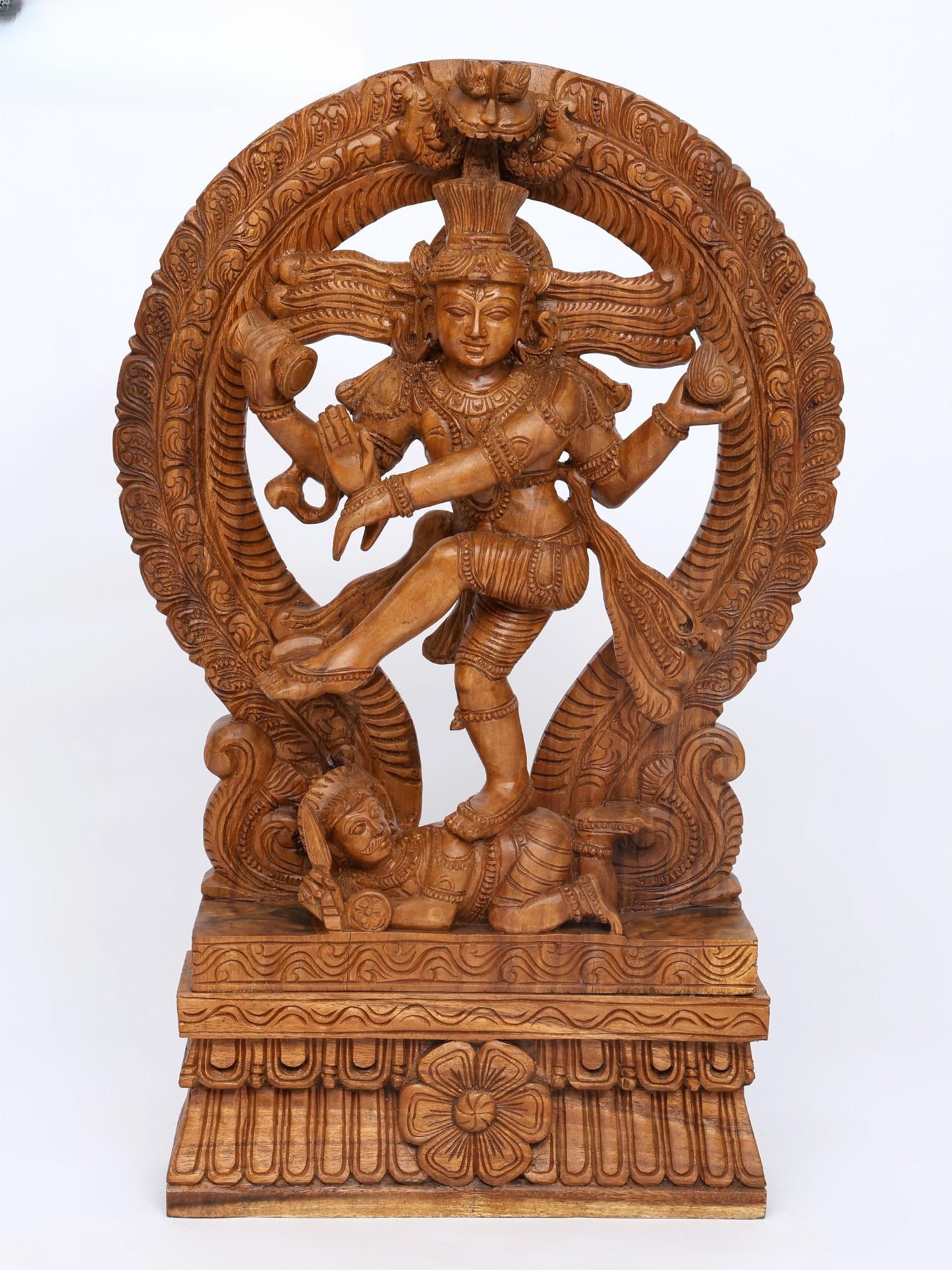 30" Nataraja (Dancing Lord Shiva) with Kirtimukha Prabhavali | Wood Carving: Title: 30" Nataraja (Dancing Lord Shiva) with Kirtimukha Prabhavali | Wood Carving Additional Information: itemcode: DDO667 Reserve: $854.00 Shipping: Domestic: Shipping rates are determined by destin