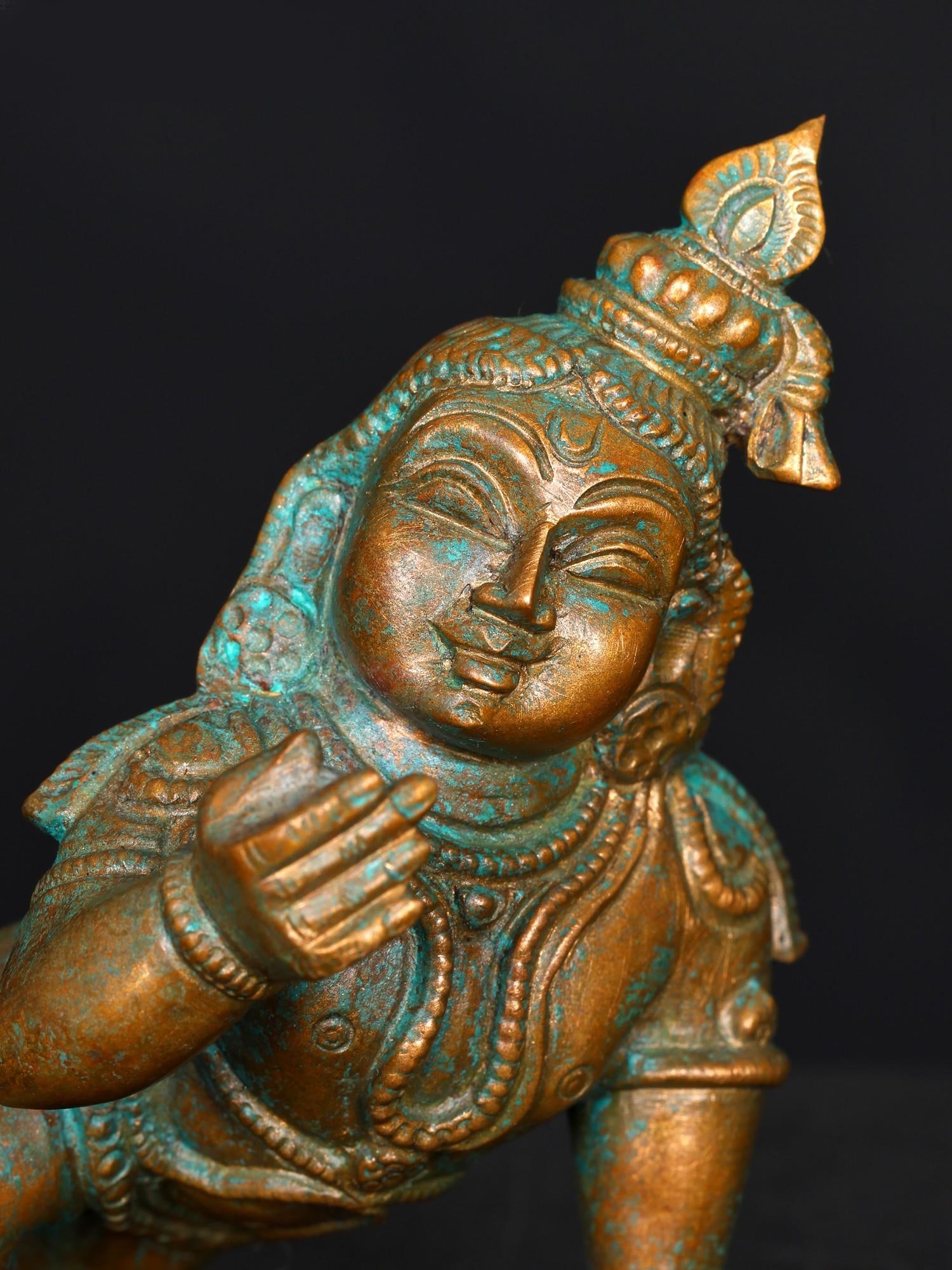 3" Crawling Laddu Gopal | Bronze Statue - 2