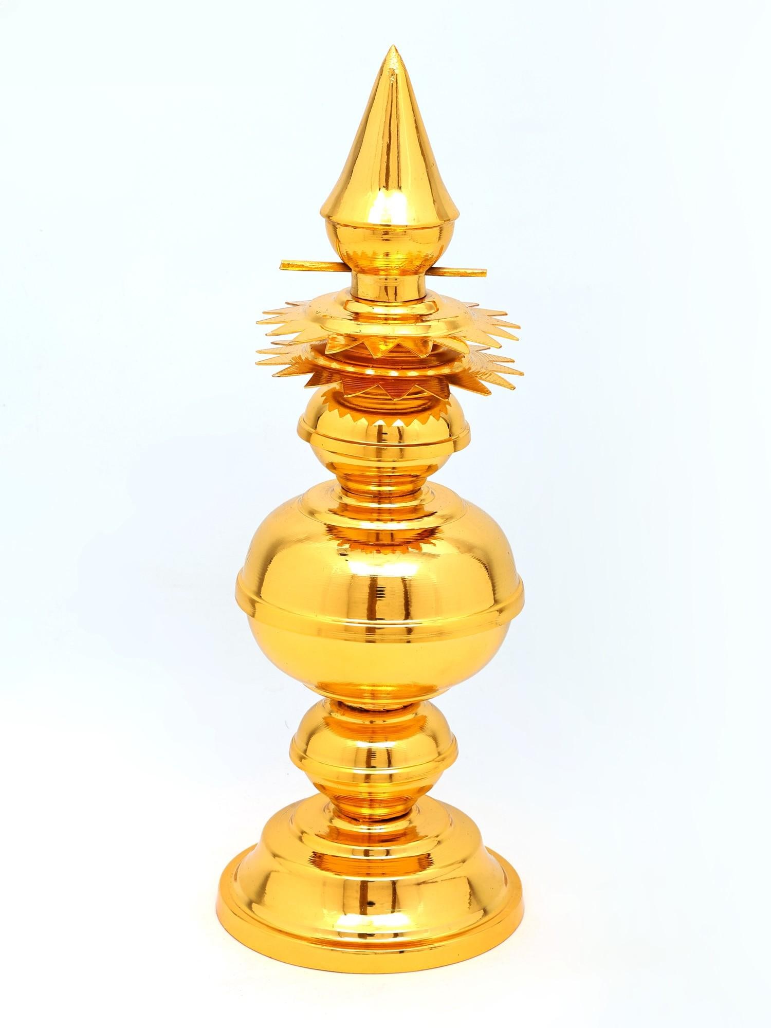 Brass Temple Gopura Kalasam with Gold Plating | Available in Different Sizes: Title: Brass Temple Gopura Kalasam with Gold Plating | Available in Different Sizes Additional Information: itemcode: DDO077-12 Inch Reserve: $140.00 Shipping: Domestic: Shipping rates are determined