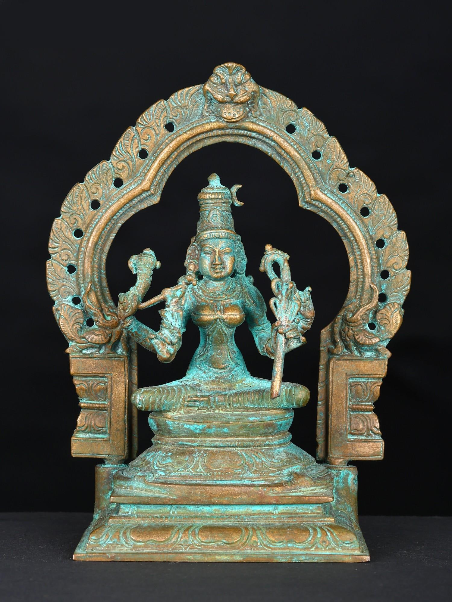 5" Small Goddess Rajarajeshvari Seated on Kirtimukha Throne | Bronze Statue (1 of 2)