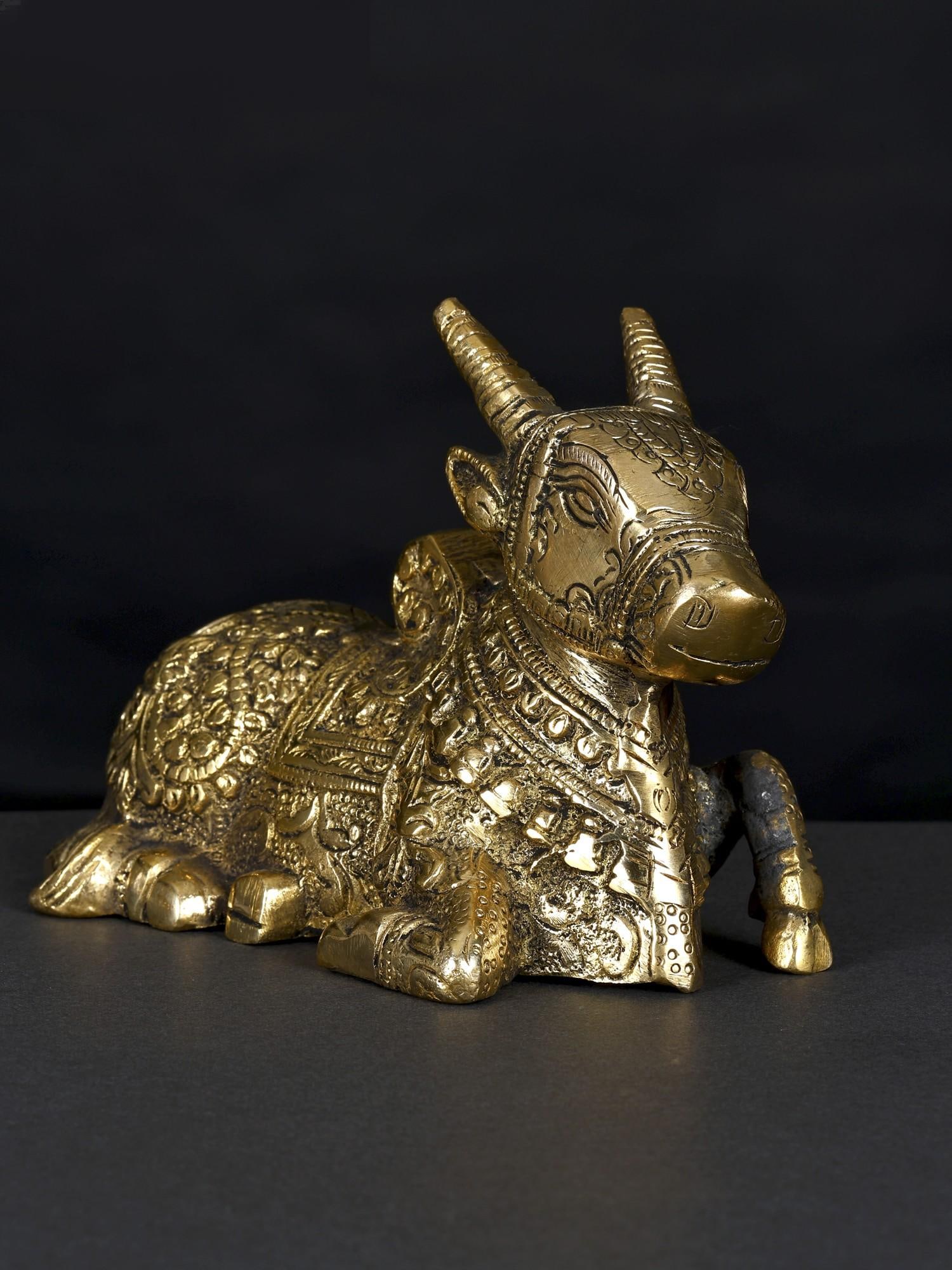 6" Small Brass Nandi Statue - 2