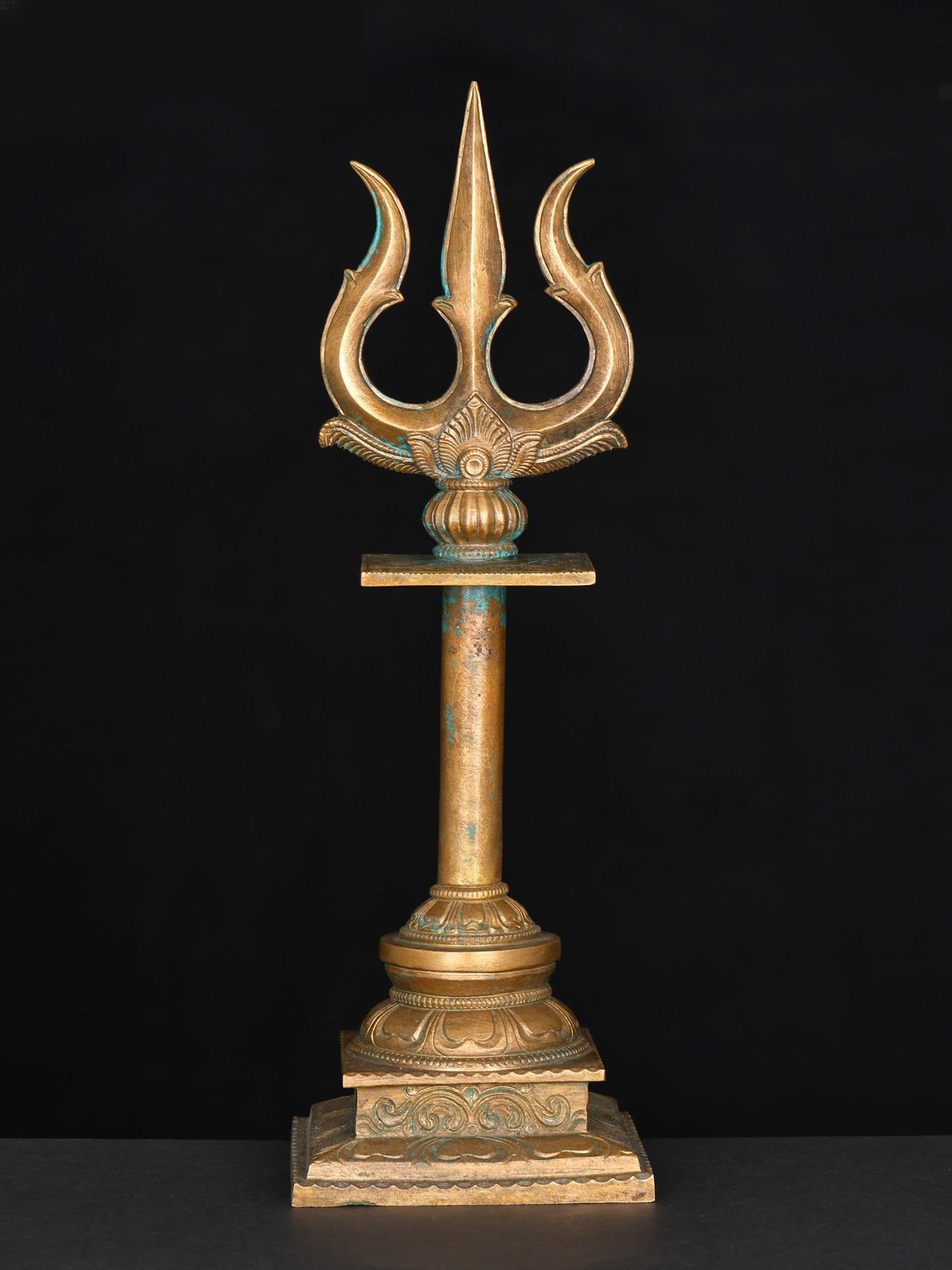 12" Standing Lord Shiva's Trishul (Trident) in Bronze: Title: 12" Standing Lord Shiva's Trishul (Trident) in Bronze Additional Information: itemcode: DDN993 Reserve: $363.00 Shipping: Domestic: Shipping rates are determined by destination International: F