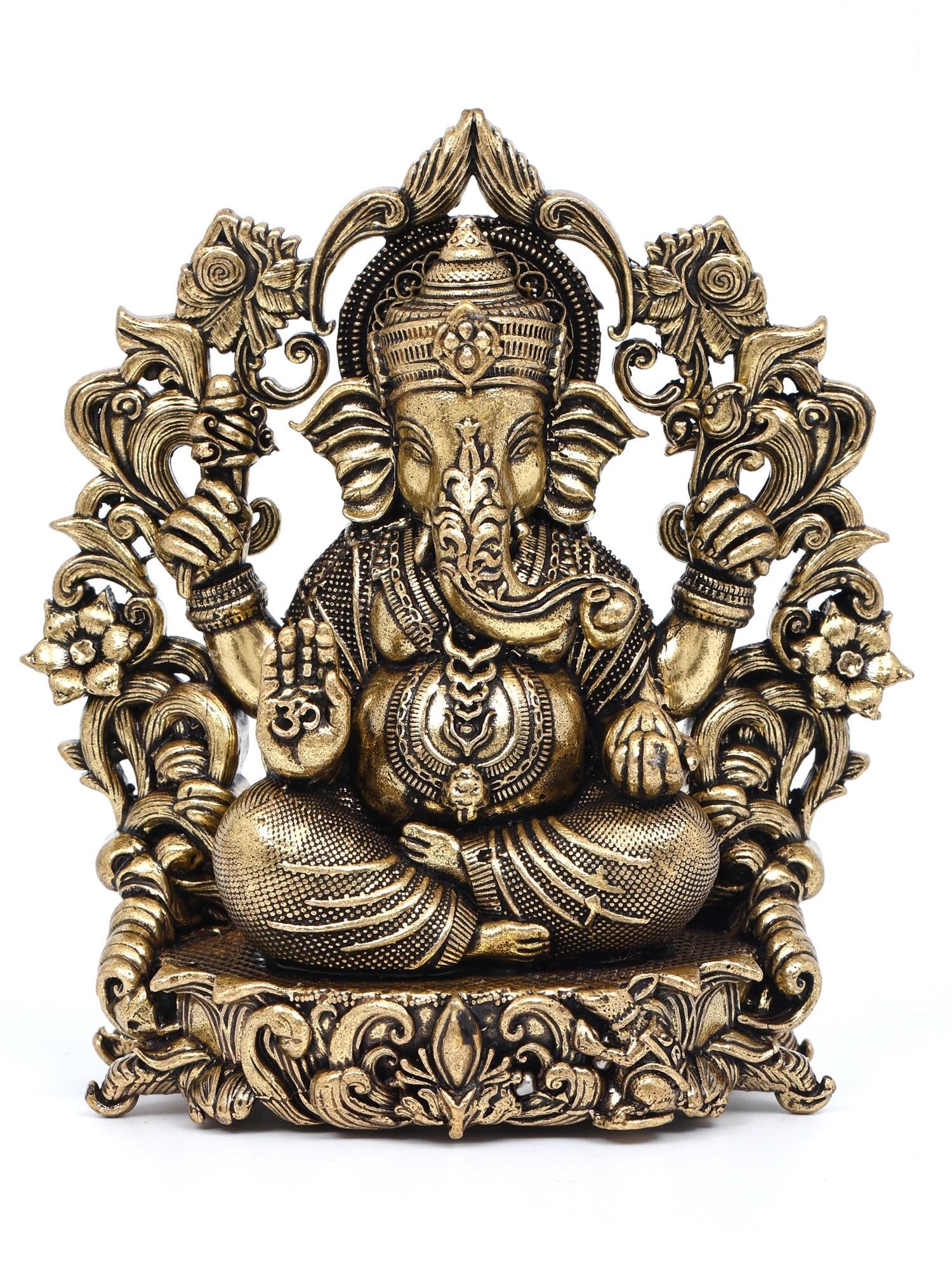 4" Chaturbhuja Lord Ganesha with Beautiful Arch | Brass Statue (1 of 2)