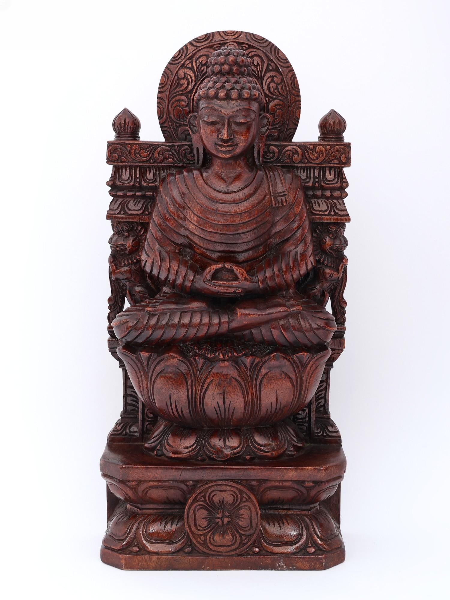 24" Meditating Lord Buddha Seated on Throne | Wood Carving: Title: 24" Meditating Lord Buddha Seated on Throne | Wood Carving Additional Information: itemcode: DDO579 Reserve: $409.00 Shipping: Domestic: Shipping rates are determined by destination