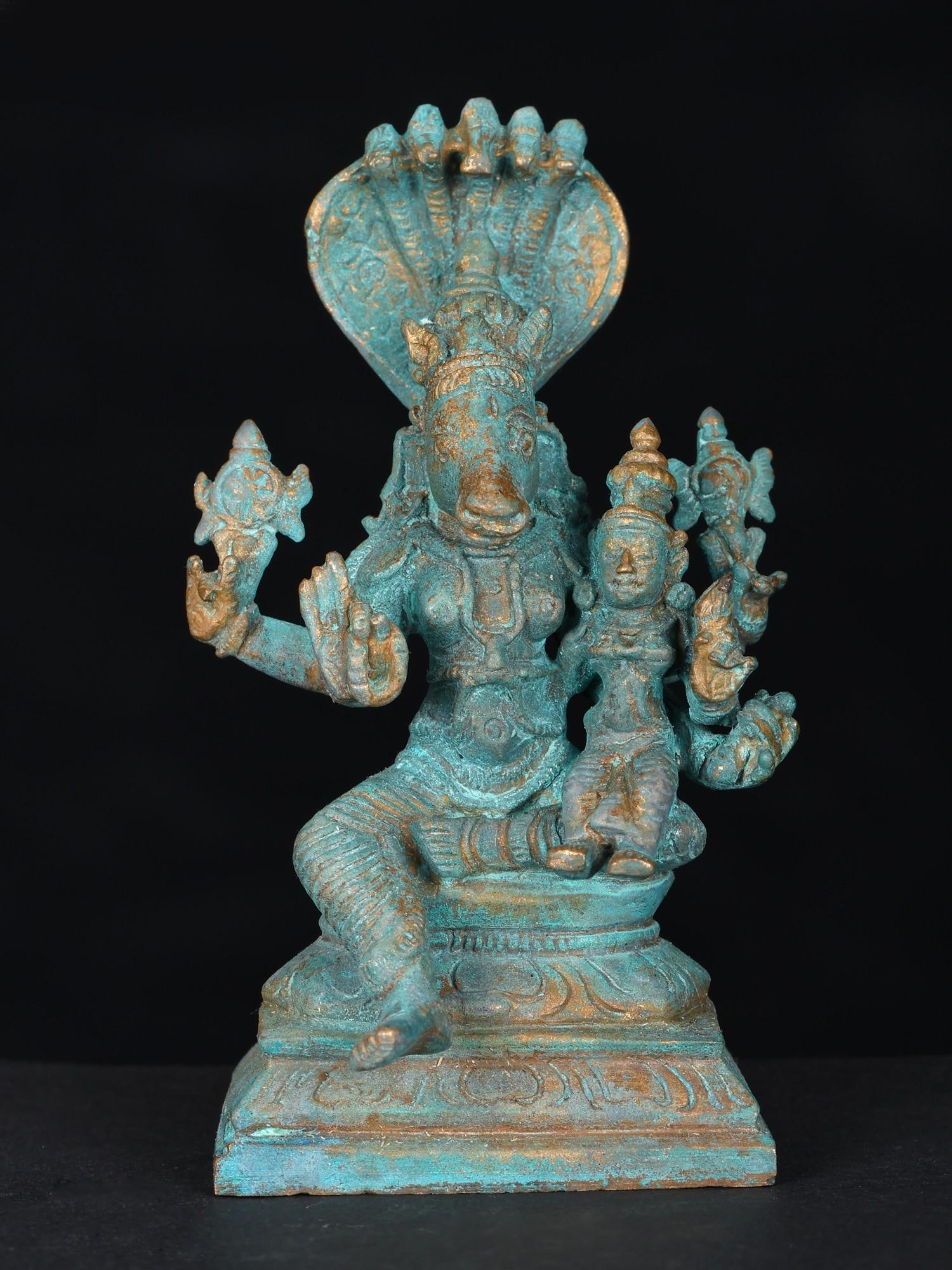 3" Small Lord Hayagriva Bronze Statue with Devi Lakshmi (1 of 2)