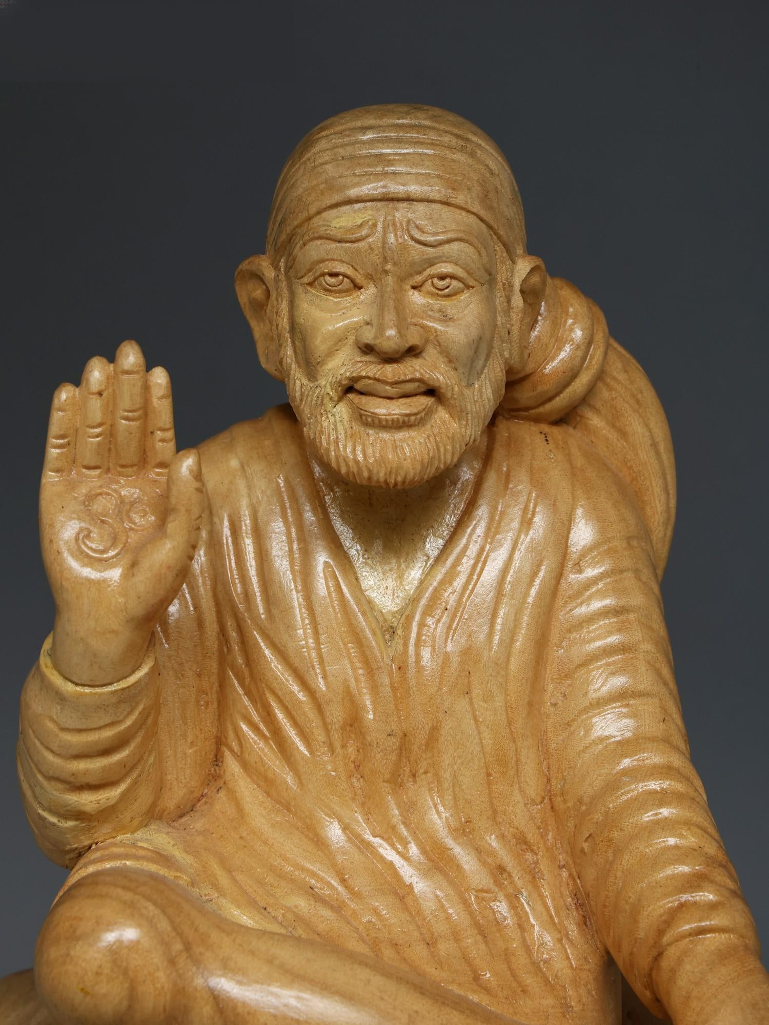 12" Blessing Sai Baba | Wood Carving - 2