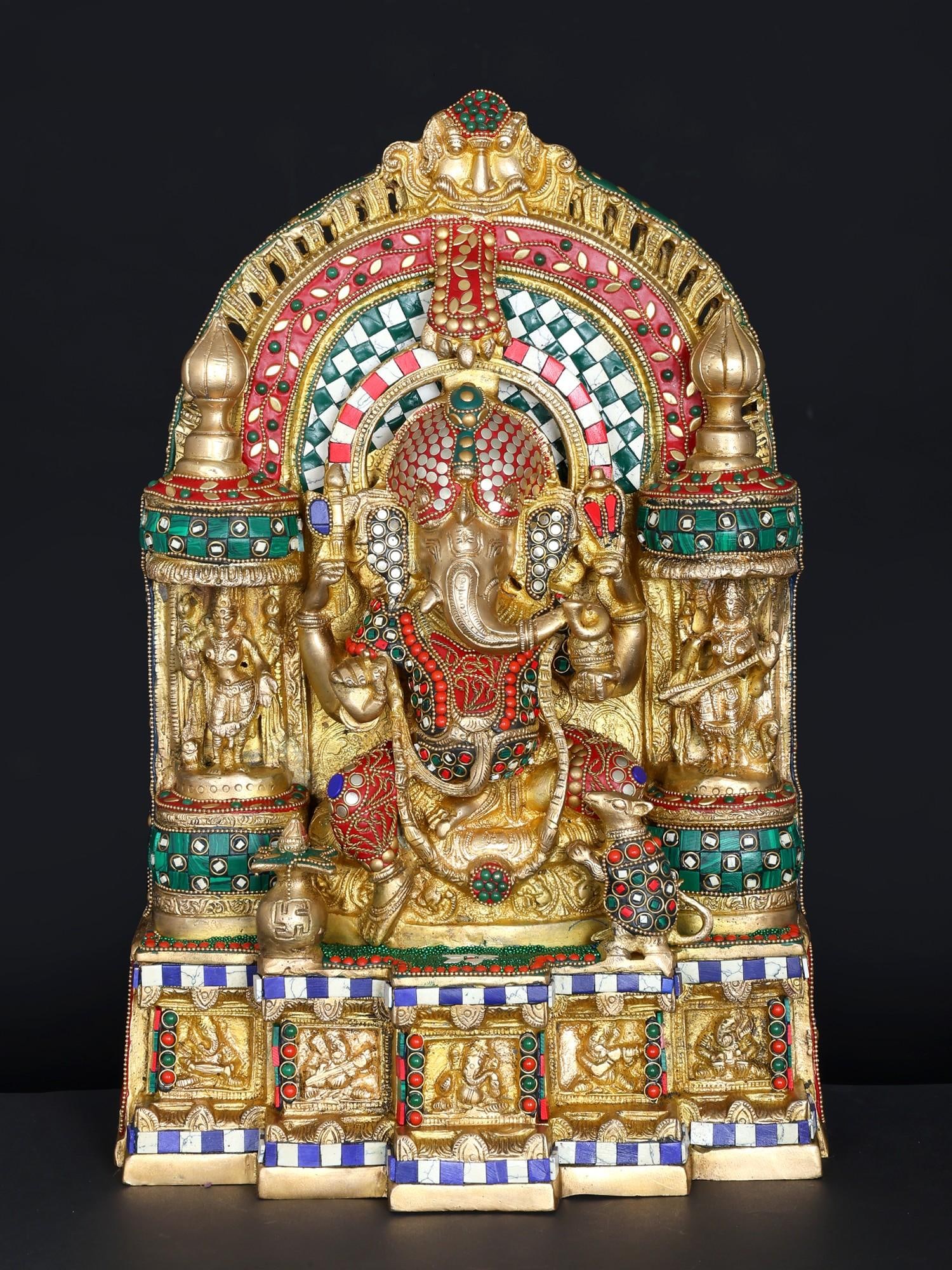 18" Temple Ganesha | Brass Statue with Inlay Work: Title: 18" Temple Ganesha | Brass Statue with Inlay Work Additional Information: itemcode: DDO591 Reserve: $1,237.00 Shipping: Domestic: Shipping rates are determined by destination International: For