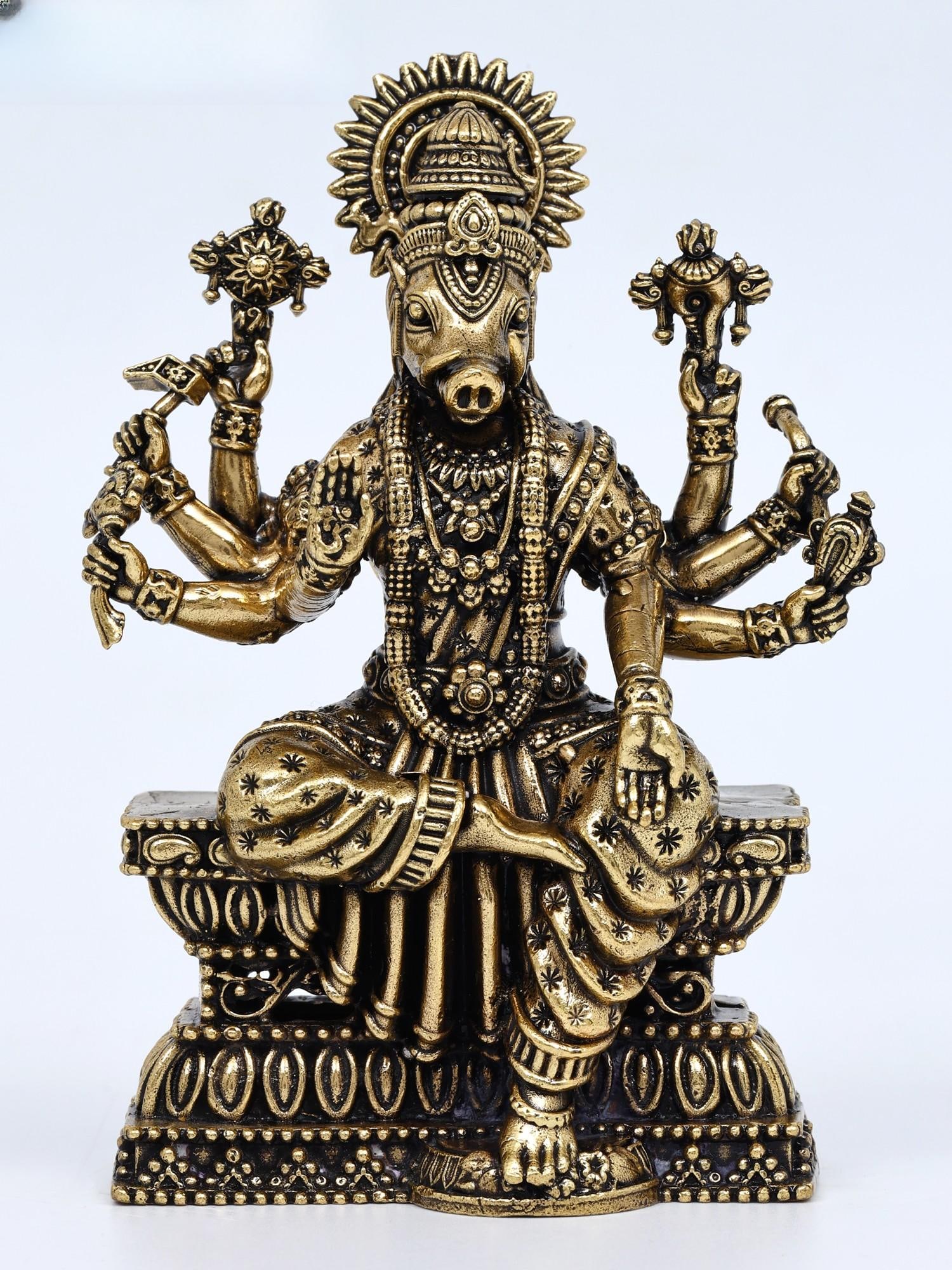 4" Small Superfine Eight Armed Sitting Goddess Varahi | Brass Statue: Title: 4" Small Superfine Eight Armed Sitting Goddess Varahi | Brass Statue Additional Information: itemcode: DDO086 Reserve: $77.00 Shipping: Domestic: Shipping rates are determined by destination