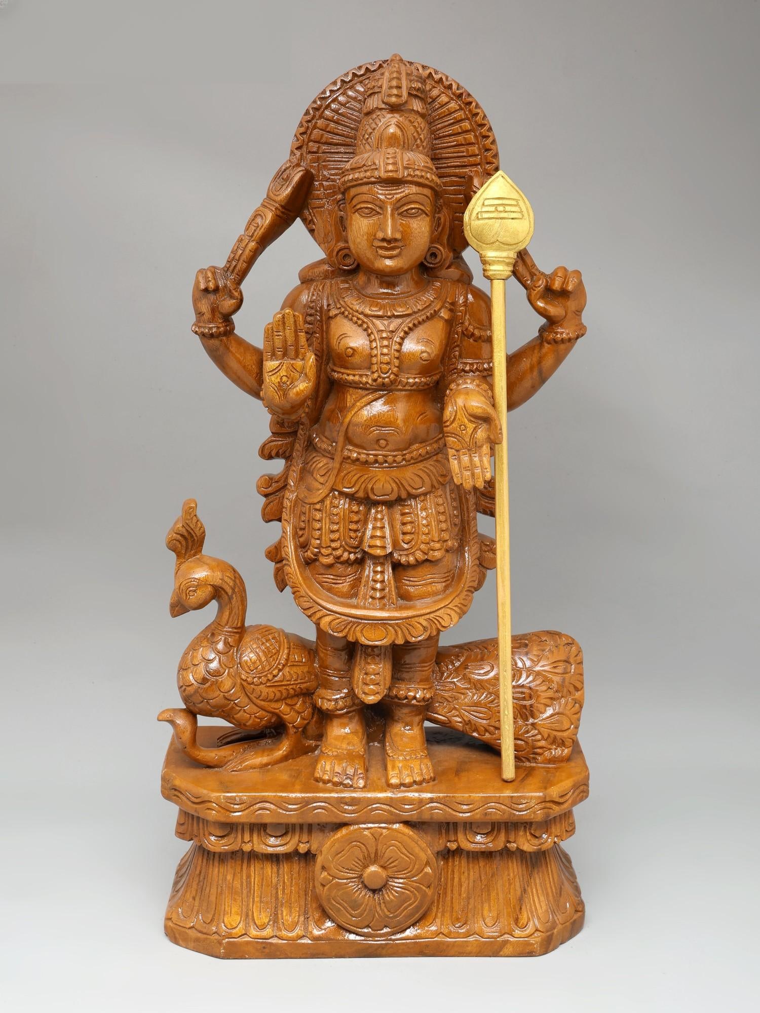 24" Standing Lord Murugan (Karttikeya) | Wood Carving: Title: 24" Standing Lord Murugan (Karttikeya) | Wood Carving Additional Information: itemcode: DDO662 Reserve: $440.00 Shipping: Domestic: Shipping rates are determined by destination International: F