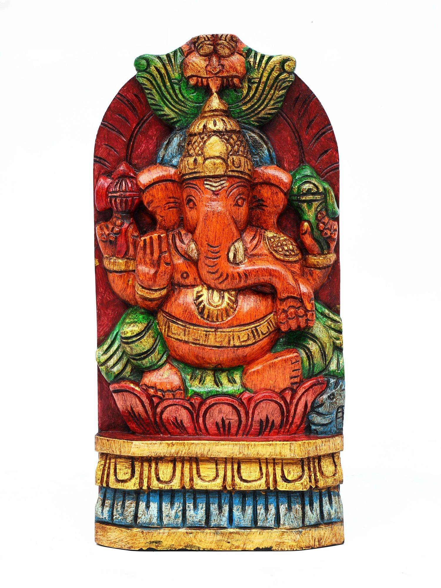 12" Blessing Lord Ganesha with Kirtimukha | Wood Carving | Wall Hanging: Title: 12" Blessing Lord Ganesha with Kirtimukha | Wood Carving | Wall Hanging Additional Information: itemcode: DDO220 Reserve: $103.00 Shipping: Domestic: Shipping rates are determined by