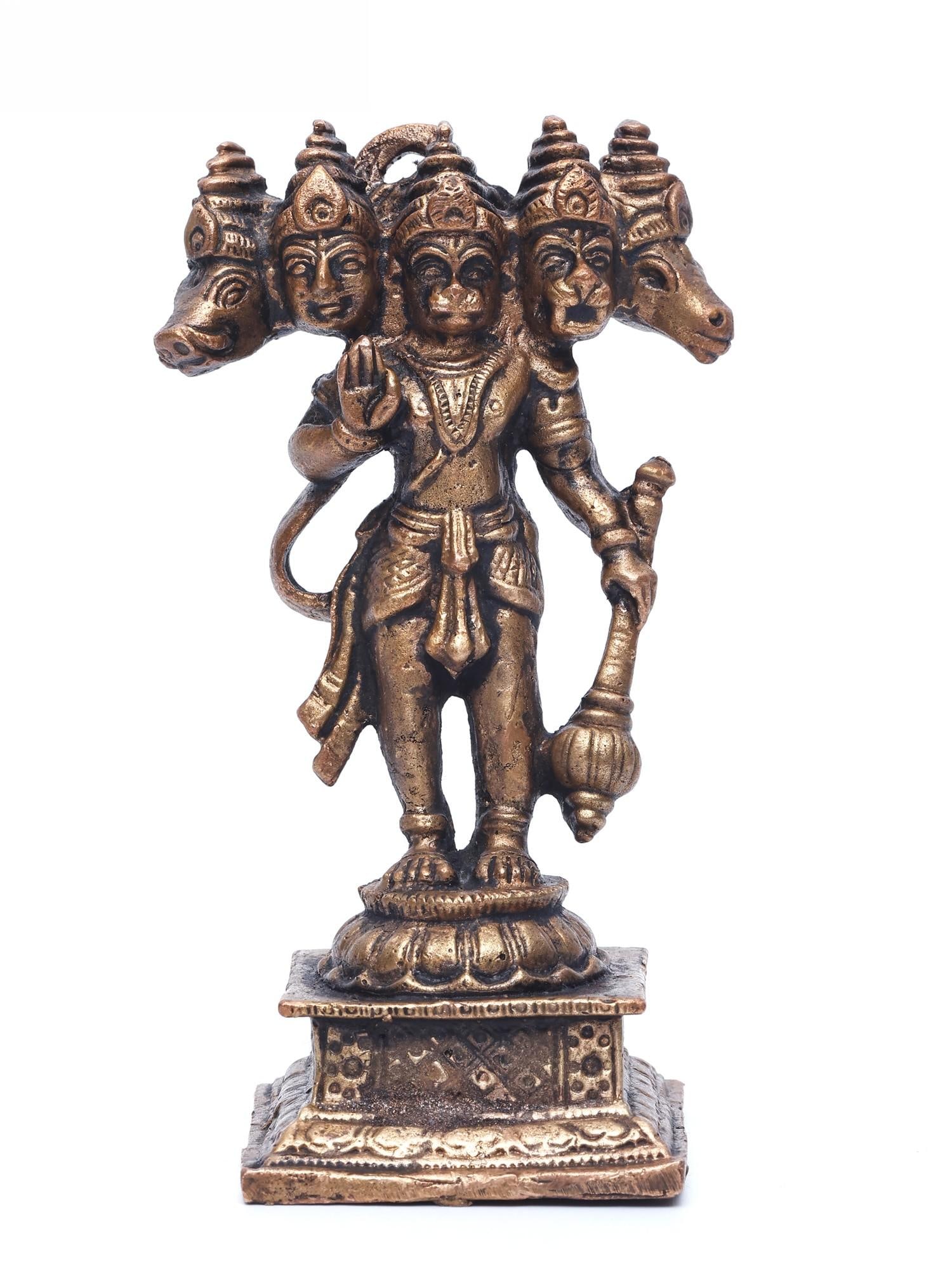 4" Small Standing Panchamukhi Lord Hanuman | Copper Statue (1 of 2)
