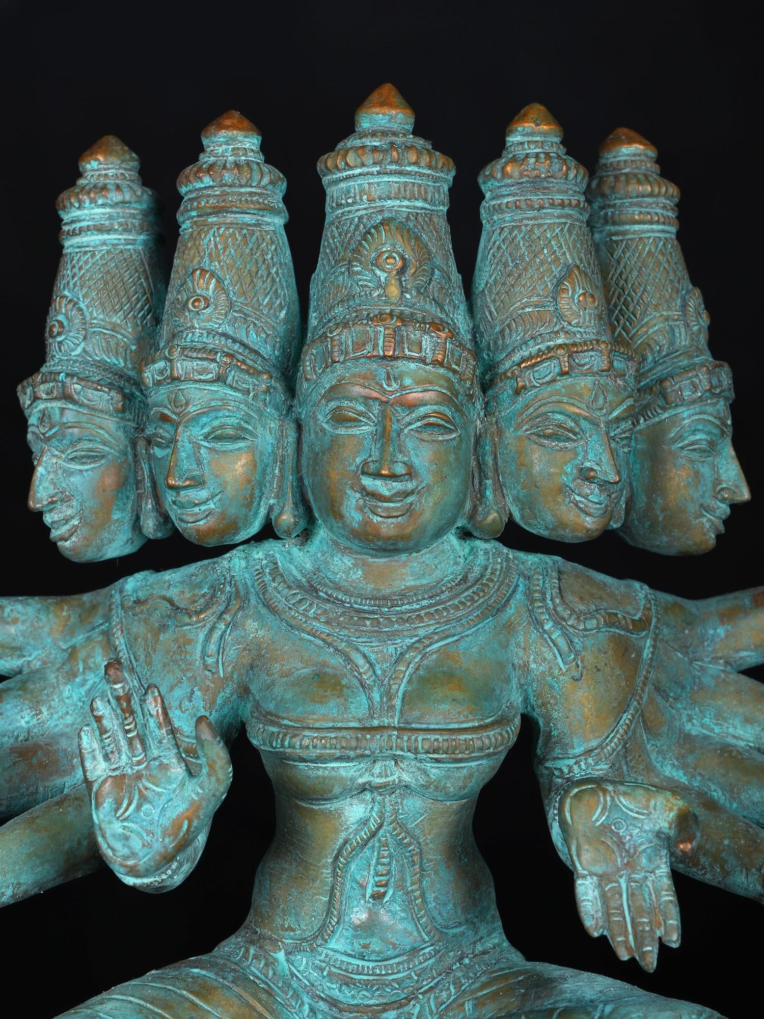 9" Five Headed Goddess Gayatri | Bronze Statue - 2