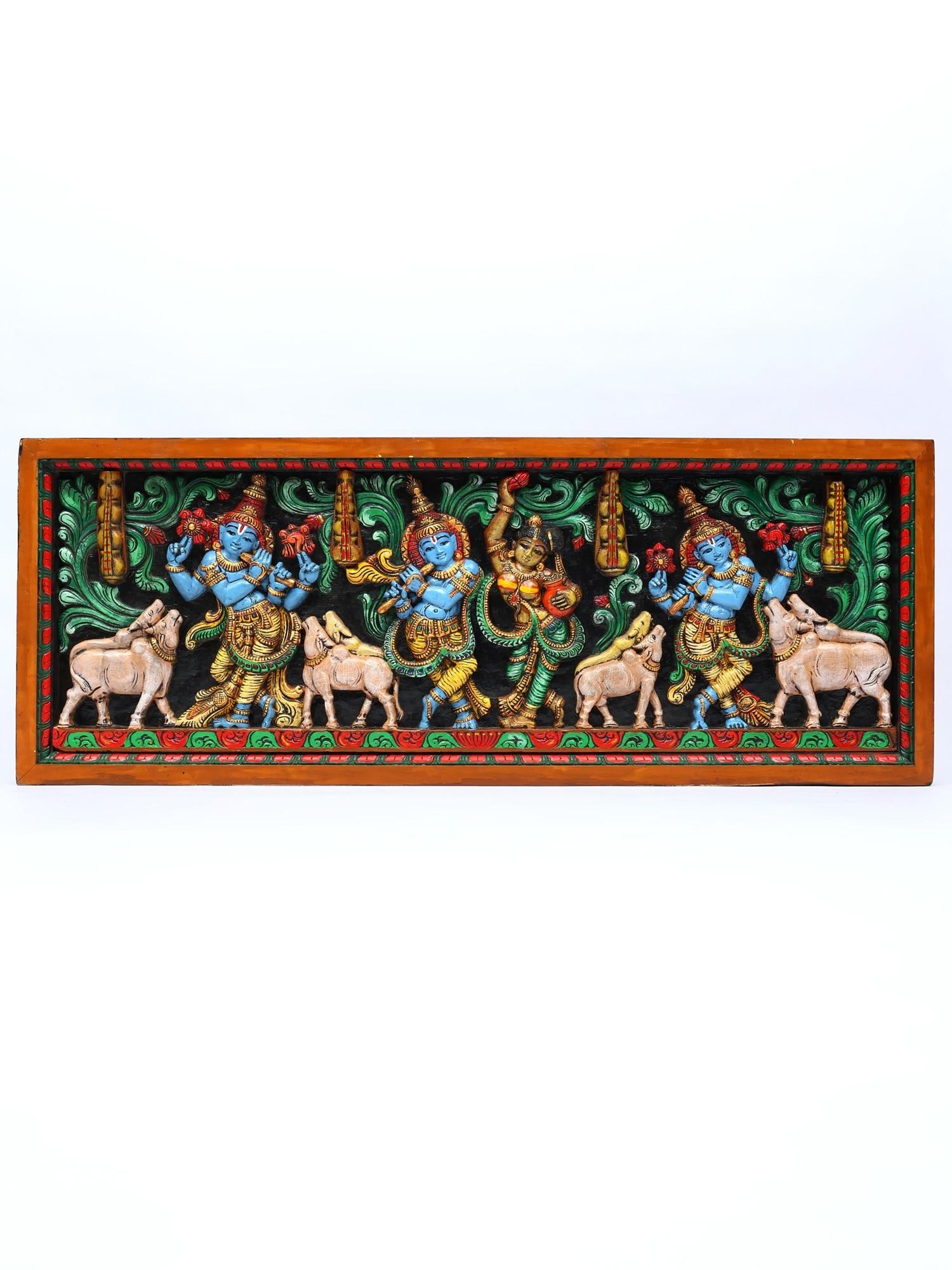 58" Large Venugopal Krishna | Wood Carved Colorful Wall Hanging Panel: Title: 58" Large Venugopal Krishna | Wood Carved Colorful Wall Hanging Panel Additional Information: itemcode: DDO099 Reserve: $1,340.00 Shipping: Domestic: Shipping rates are determined by
