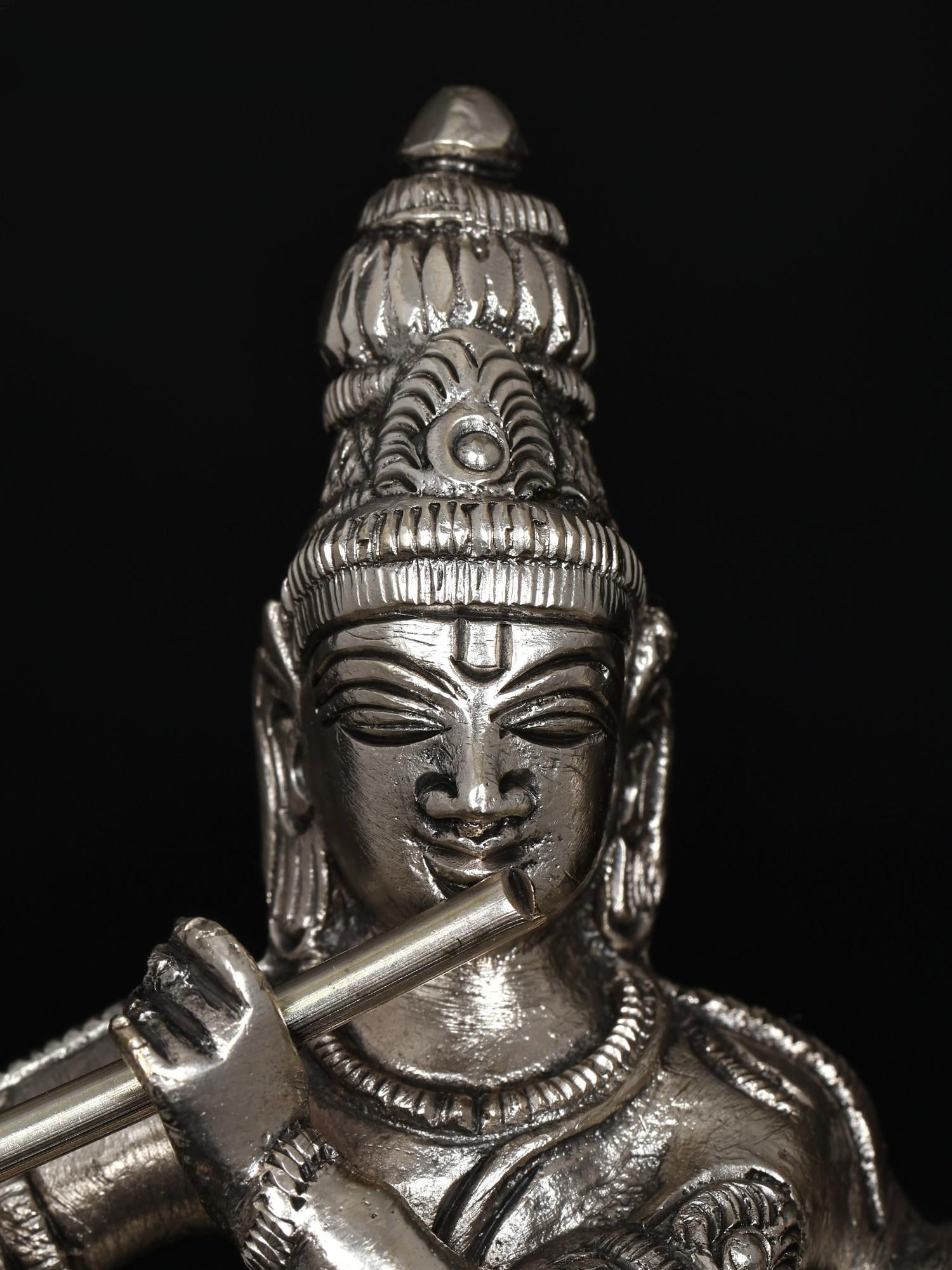 6" Small Radha Krishna | Silver Plated Brass Statue - 2