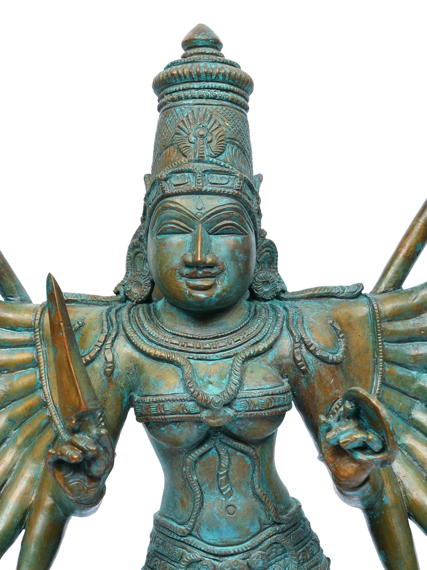 19" Eighteen Armed Standing Goddess Durga | Bronze Statue - 2