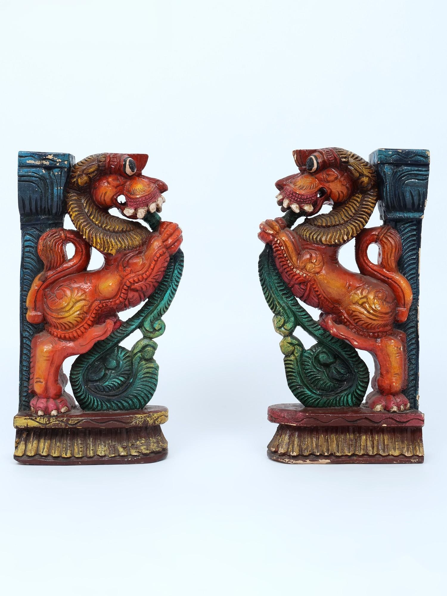 18" Pair of Yali Statues | Wood Carving: Title: 18" Pair of Yali Statues | Wood Carving Additional Information: itemcode: DDO605 Reserve: $471.00 Shipping: Domestic: Shipping rates are determined by destination International: Foreign