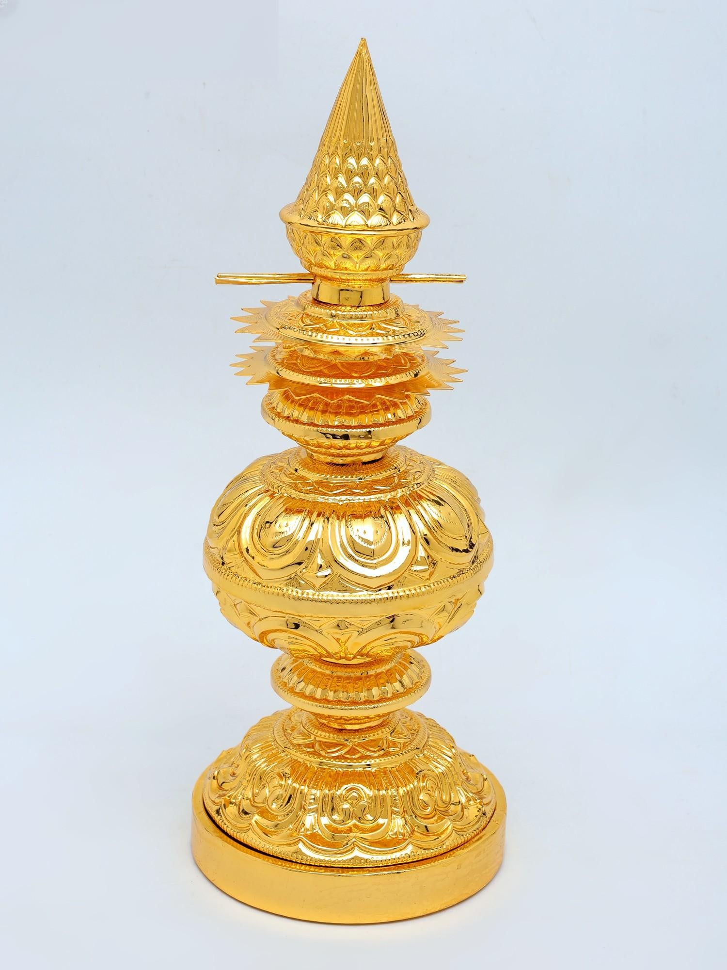 Brass Temple Kalash with Gold Plating: Title: Brass Temple Kalash with Gold Plating Additional Information: itemcode: DDO079-16 Inch Reserve: $620.00 Shipping: Domestic: Shipping rates are determined by destination International: Foreign