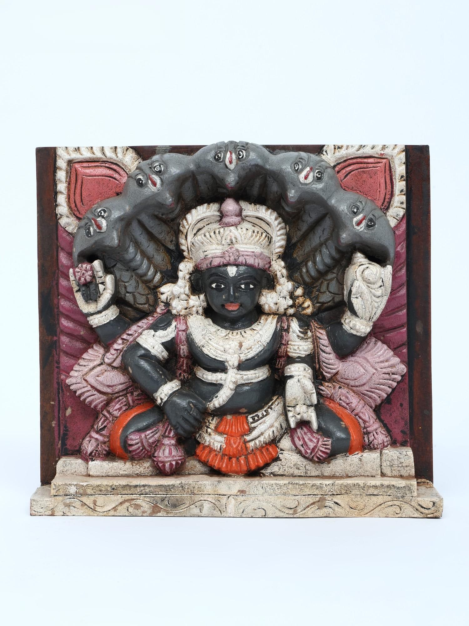 12" Lord Vishnu Wall Panel with Sheshnag | Wood Carving: Title: 12" Lord Vishnu Wall Panel with Sheshnag | Wood Carving Additional Information: itemcode: DDO599 Reserve: $202.00 Shipping: Domestic: Shipping rates are determined by destination