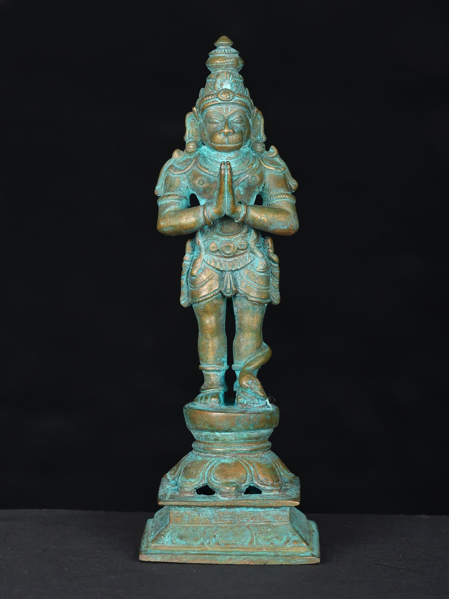 5" Small Standing Lord Hanuman in Blessing Gesture | Bronze Statue: Title: 5" Small Standing Lord Hanuman in Blessing Gesture | Bronze Statue Additional Information: itemcode: DDN824 Reserve: $119.00 Shipping: Domestic: Shipping rates are determined by destination