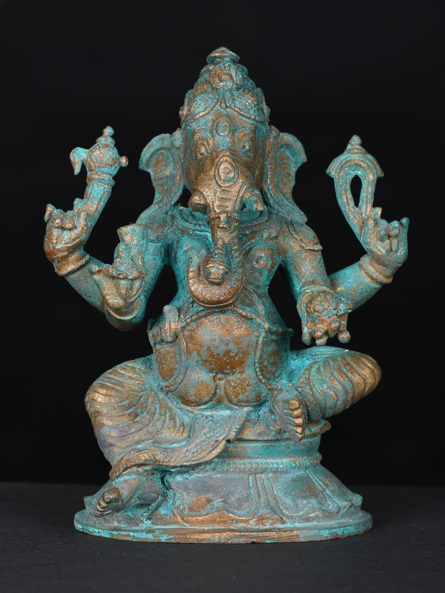 3" Small Sitting Chaturbhuja Lord Ganesha | Bronze Statue: Title: 3" Small Sitting Chaturbhuja Lord Ganesha | Bronze Statue Additional Information: itemcode: DDN829 Reserve: $103.00 Shipping: Domestic: Shipping rates are determined by destination