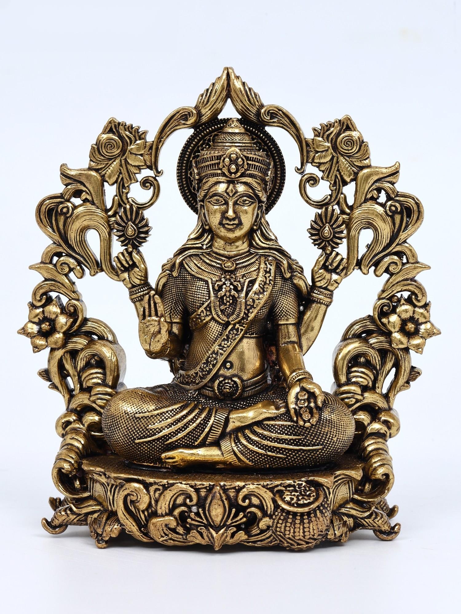 4" Small Blessing Goddess Lakshmi with Beautiful Arch | Brass Statue (1 of 2)