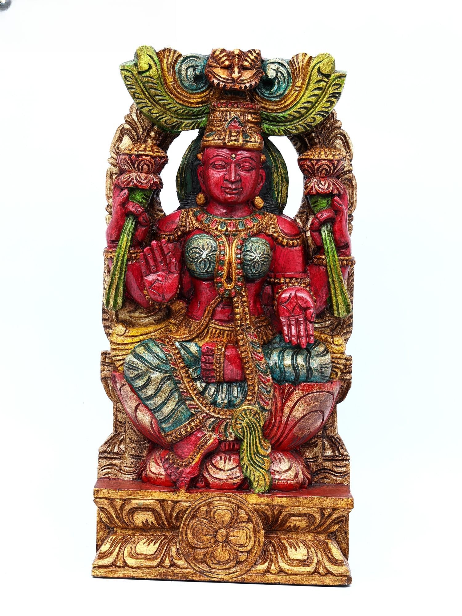 24" Blessing Goddess Lakshmi with Kirtimukha Arch | Wood Carved Statue Plus Wall Hanging: Title: 24" Blessing Goddess Lakshmi with Kirtimukha Arch | Wood Carved Statue Plus Wall Hanging Additional Information: itemcode: DDO226 Reserve: $517.00 Shipping: Domestic: Shipping rates are