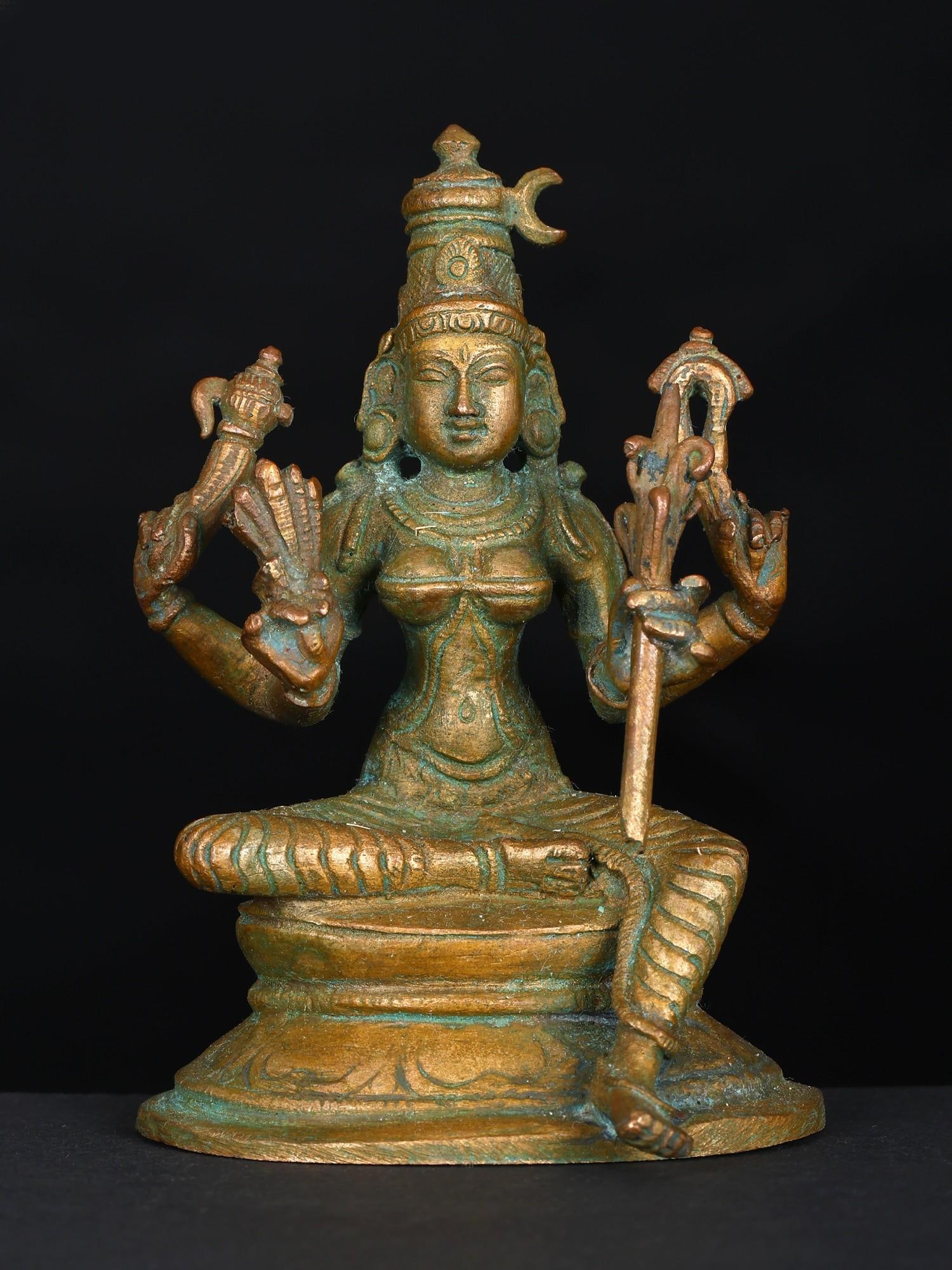 3" Tripura Sundari (Goddess Rajarajeshvari) | Bronze Statue: Title: 3" Tripura Sundari (Goddess Rajarajeshvari) | Bronze Statue Additional Information: itemcode: DDN843 Reserve: $73.00 Shipping: Domestic: Shipping rates are determined by destination